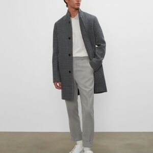 Men's Loukas Patterned Funnel Neck Coat, New NEVER WORN - Grey Multi Size M